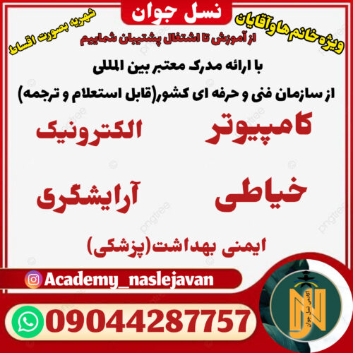 آموزشگاه فنی و حرفه ای نسل جوان با ارائه مدرک بین المللی از سازمان فنی و حرفه ای